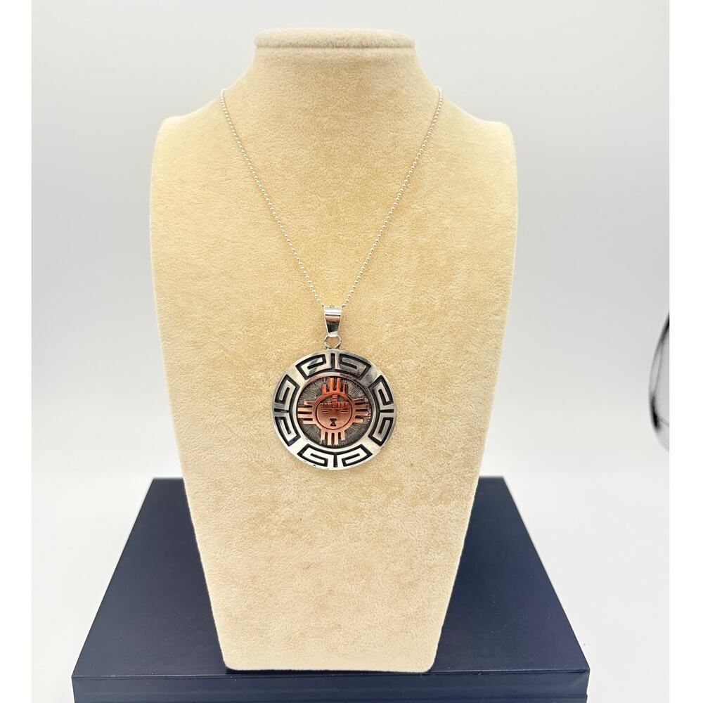 Artisan 925 Sterling Pendant with Copper Sun Overlay,